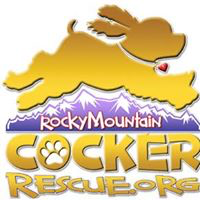 Rocky Mountain Cocker Rescue (Parker, Colorado) | logo of yellow running dog, purple mountains, paw print, red heart