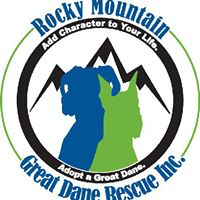 Rocky Mountain Great Dane Rescue (Lakewood, Colorado) | logo of blue and green dog, black mountains, add character to your life 