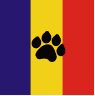 Romania Animal Rescue (Livermore, California) logo is the Romanian flag with a black pawprint in the middle of it