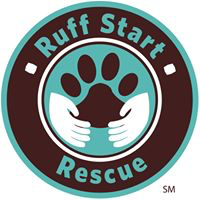 Ruff Start Rescue (Princeton, Minnesota) | logo of brown paw print, white hands, circles, Ruff Start Rescue