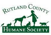 Rutland County Humane Society (Pittsford, Vermont) | logo of green girl, dog, cats, rabbit, bird, Rutland County Humane Society