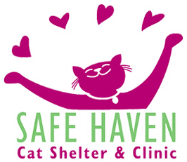 SAFE Haven for Cats (Raleigh, North Carolina) | logo of pink cat, arms in air, pink hearts, for cats, for life
