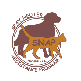 SNAP- Spay Neuter Assistance Program, Inc., (Harrisburg, Pennsylvania), logo brown dog and cat silhouette with SNAP of PA in black text on white