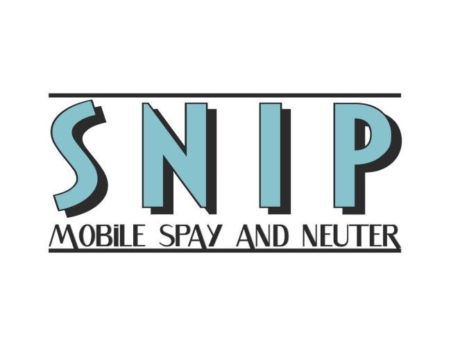 Spay Neuter Imperative Project California (aka SNIP Bus) (Danville, California) logo black line across top and bottom large blue and black 3D acronym letters with black lettering below