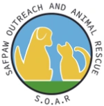 SOARescue, (Brentwood, Tennesse) logo orange dog and cat silhouette on blue background in circle with black text