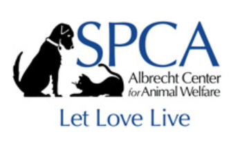 SPCA Albrecht Center for Animal Welfare, (Aiken, South Caroline) logo black dog and cat silhouette with blue and black text 
