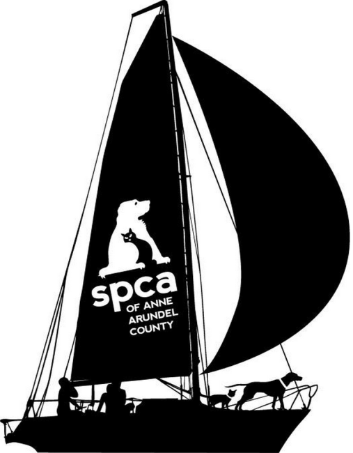 SPCA of Anne Arundel County (Annapolis, Maryland) | logo of black sail boat, white dog, black cat, people, SPCA text