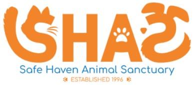 Safe Haven Animal Sanctuary, (Las Cruces, New Mexico), logo orange capital letters with one letter looking like a cat and another letter like a dog