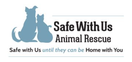 Safe With Us Animal Rescue, Inc. (Grafton, Massachusetts) logo blue dog and cat silhouette with blue and black text
