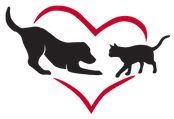 SafeHaven Humane Society (Tangent, Oregon) logo is a dog and cat facing each other inside a heart outline