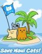 Save Maui Cats, (Lahaina, Hawaii) logo 3 cats on an island with palm tree and flag