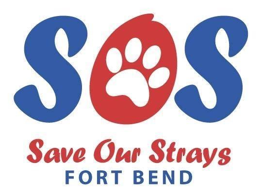 Save Our Strays Fort Bend (Sugar Land, Texas) logo is “SOS” with a pawprint in the middle of the “O”