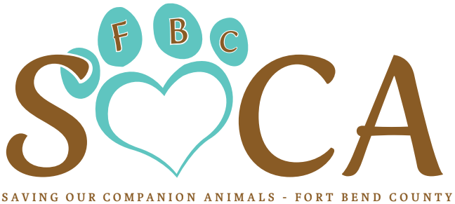Saving Our Companion Animals – Fort Bend County (Rosenberg, Texas) logo is “SOCA” with a heart-shaped pawprint for the “O”