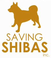 Saving Shibas Inc. (Los Alamitos, California) logo is a Shiba Inu dog shape with the organization name below it