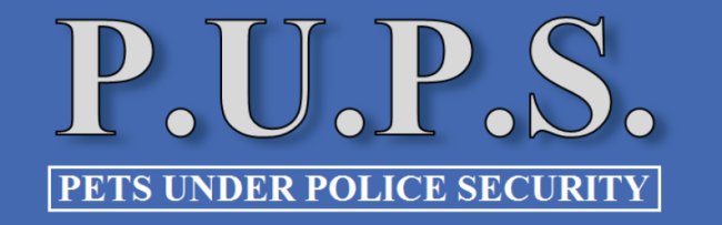 Pets Under Police Security, (Maple Grove, Minnesota) logo P.U.P.S. white on blue name underneath