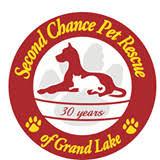 Humane Society of Grove and Grand Lake, (Grove, Oklahoma), logo white cat in front of a red dog inside a red circle with yellow text and two yellow pawprints