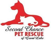 Second Chance Pet Rescue of Grand Lake (Grove, Oklahoma) logo is a white cat in front of a red dog with a heart and the org name