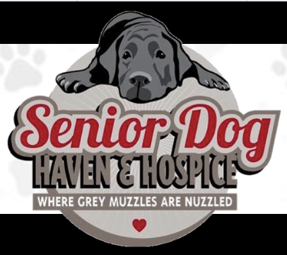 Senior Dog Haven & Hospice, Inc., (Wilmington, Delaware) logo of dog lying on top of red and brown text