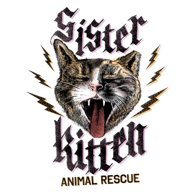 Sister Kitten Animal Rescue (Maggie Valley, North Carolina) logo cat meowing lightning bolts