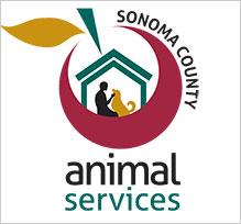 Sonoma County Animal Services (Santa Rosa, California) logo is a person and a dog inside a house inside an apple
