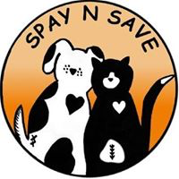 Spay N Save (Longwood, Florida) | logo of orange circle, black cat, white and black dog, heart, spay n save animal clinic