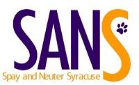 Spay and Neuter Syracuse (Syracuse, New York) logo is “SANS” with a pawprint next to the last “S”