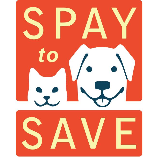 Spay To Save, (Port Angeles, Washington), logo white cat and dog faces on red background with yellow text