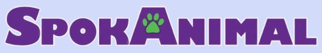 SpokAnimal, (Spokane, Washington), logo purple text with green paw print