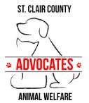 St. Clair County Animal Welfare Advocates (Belleville, Illinois) logo is the outline of a dog and cat with “ADVOCATES” in red
