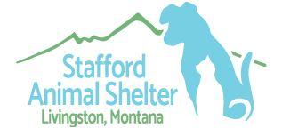 Stafford Animal Shelter (Livingston, Montana) | logo of blue dog, white cat, green mountains, Stafford Animal Shelter Livingston