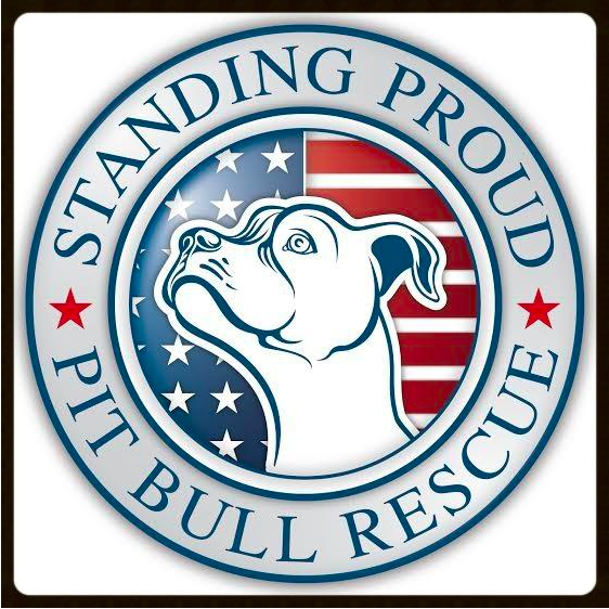 Standing Proud Pit Bull Rescue Center Corp. (Mesa, Arizona) | logo of pit bull, American flag, circle, red stars, standing proud