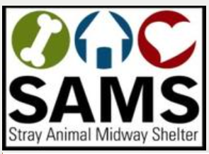 Stray Animal Midway Shelter, (Hanna City, Illinois), logo of bone, house, heart, green, blue, red circles, black text