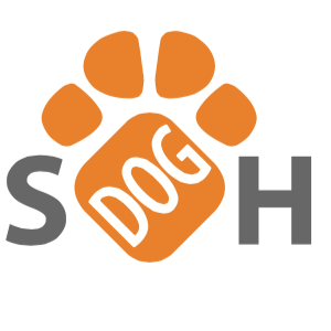 Street Dog Hero (Bend, Oregon) | logo of orange paw print, white dog text, Street Dog Hero, text S H