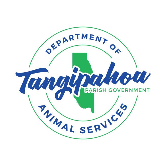 Tangipahoa Parish Animal Control, (Hammond, Louisiana), round logo of green map of parish behind blue text
