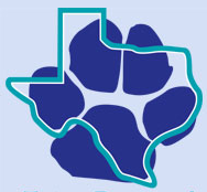 Tejas Rescued Pet Adoptions (San Antonio, Texas) | logo of Texas state map outlined, paw print, Tejas Rescued Pet Adoptions