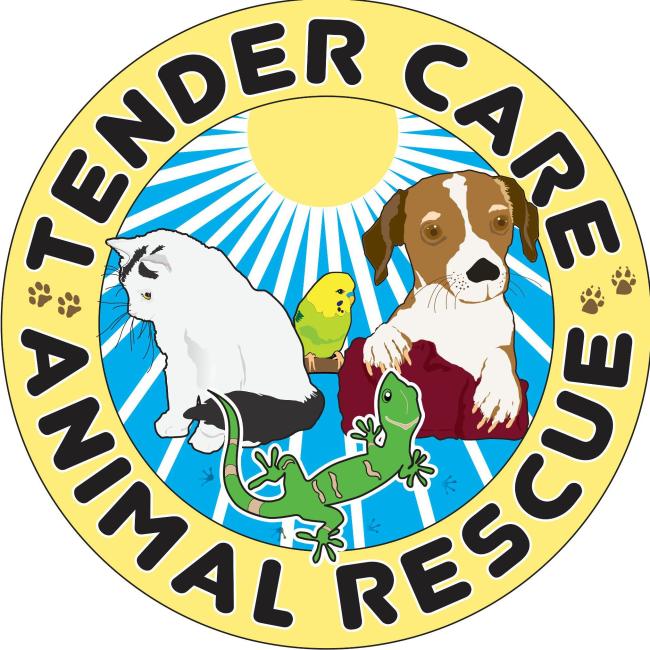 Tender Care Animal Rescue, (Vancouver, Washington), logo circle, sun, dog, cat, bird, lizard, black text