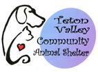 Teton Valley Community Animal Shelter (Driggs, Idaho) logo is the outline of a dog and a cat with a heart next to the org name