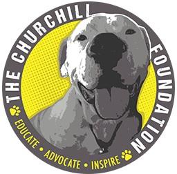 The Churchill Foundation (Henderson, Nevada) | logo of pit bull dog, tongue out, yellow circle, text educate, advocate, inspire