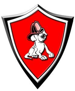 The Fetch Foundation (Scottsdale, Arizona) | logo of white dog, red helmet, red, white, black shield, The Fetch Foundation