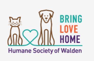 The Humane Society of Walden, (Walden, New York) logo cat and dog brown silhouette with blue orange and purple text