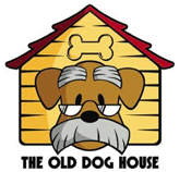 The Old Dog House (Jacksonville, Florida) logo is a cartoon dog with grey eyebrows and mustache and glasses in a dog house