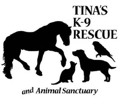 Tina's K9 Rescue, (Sparta, Wisconsin), logo black horse, cat, dog and bird with black text
