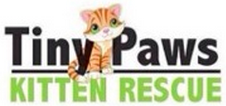 Tiny Paws Kitten Rescue of Stillwater, Inc. (Stillwater, Oklahoma), logo is a orange cartoon kitten between “Tiny” and “Paws”