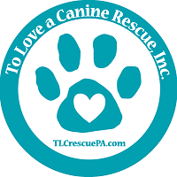 To Love a Canine Rescue, Inc. (Kimberton, Pennsylvania) logo is a blue pawprint with a heart on the paw pad inside a circle