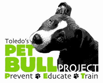 Toledo's PET Bull Project (Toledo, Ohio) | logo of white and back pit bull, prevent, educate, train, Toledo's PET Bull Project
