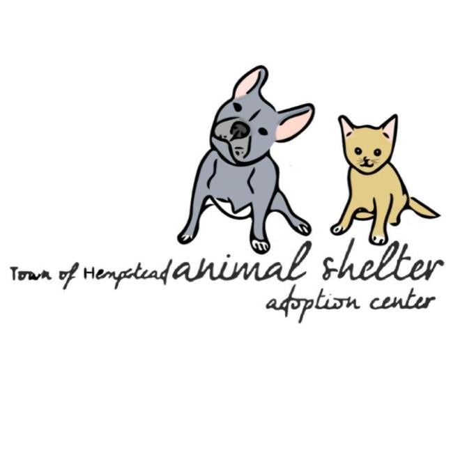 Town of Hempstead Animal Shelter, (Wantagh, New York), logo drawing of grey dog and yellow cat above black cursive text
