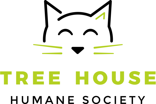 Tree House Humane Society (Chicago, Illinois) outline of cat head with org name below in green