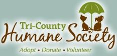 Tri-County Humane Society (St. Cloud, Minnesota) logo is a cat and dog under an umbrella along with the org name and tagline