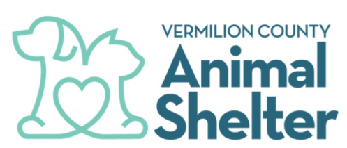 Vermilion County Animal Regulations and Animal Shelter, (Danville, Illinois) logo dog and cat outlines in green joined by heart