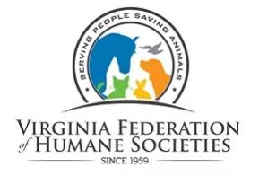 Virginia Federation of Humane Societies, (Edinburg, Virginia), logo is blue horse, orange dog, green cat, grey bird, yellow bunny inside a circle with black text